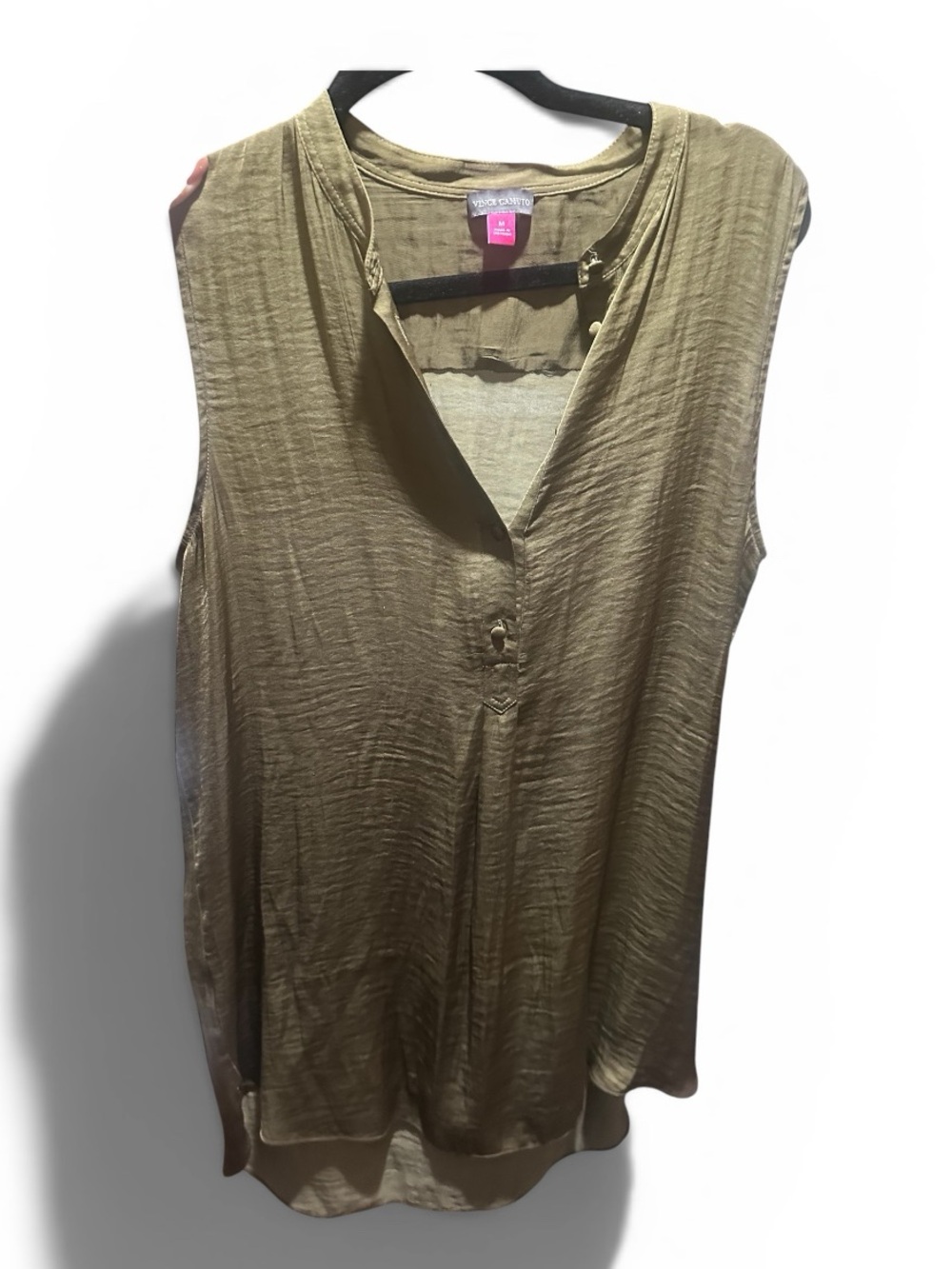 Vince Camuto Olive Green Sleeveless V-Neck Blouse